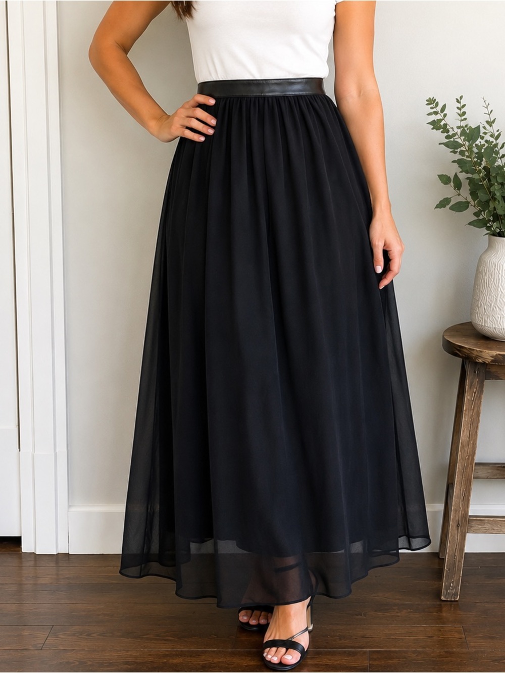 Forever 21 black chiffon maxi skirt, size M
